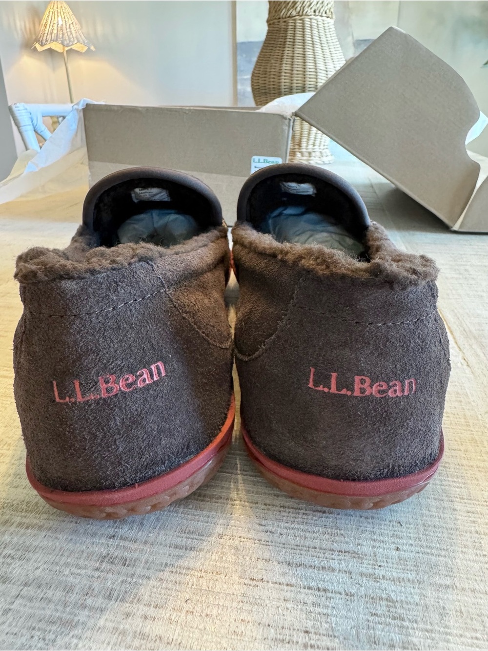 L.L.Bean Mountain Slippers Suede Fleece Lined Bean Boot Brown Men's 11 NIB - Picture 7 of 11